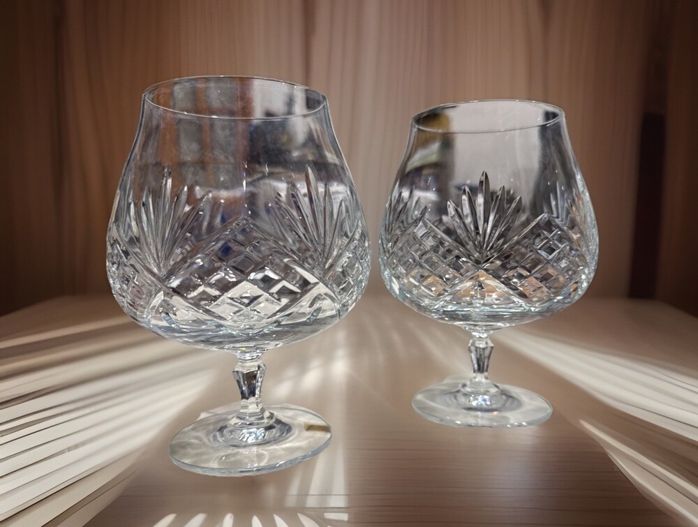 Bohemian Crystal Glass Set of 2 Cognac Wine Brandy Snifter